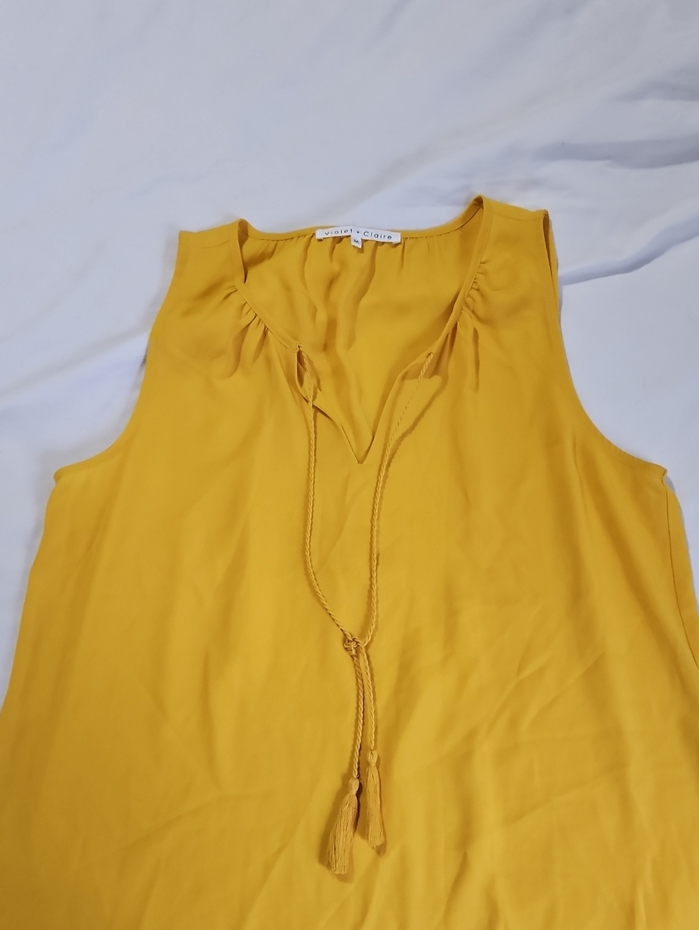 Violet & Claire Mustard Sleeveless Tassel Tie Camisole
